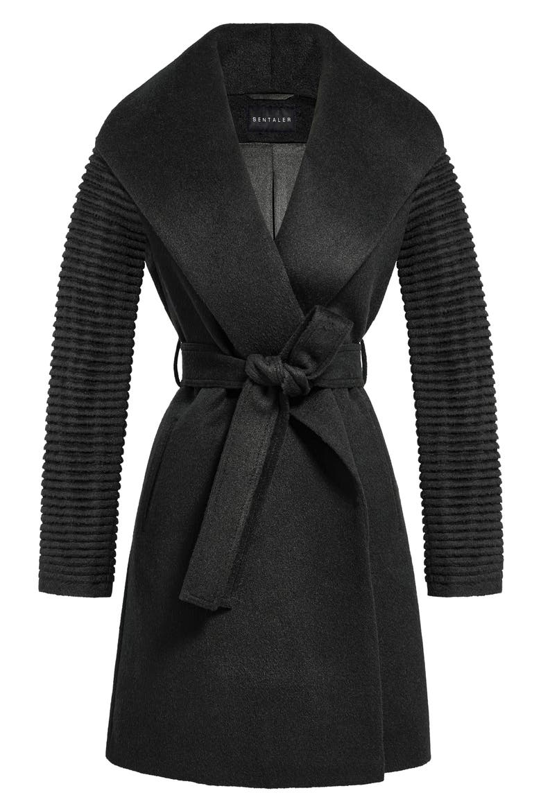 Rib Sleeve Alpaca & Wool Wrap Coat, Alternate, color, BLACK