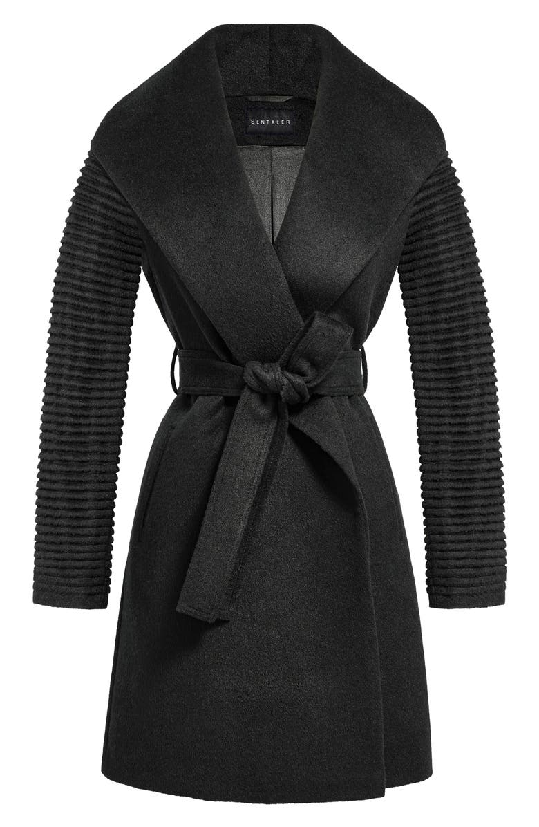 SENTALER Rib Sleeve Alpaca & Wool Wrap Coat, Alternate, color, Black