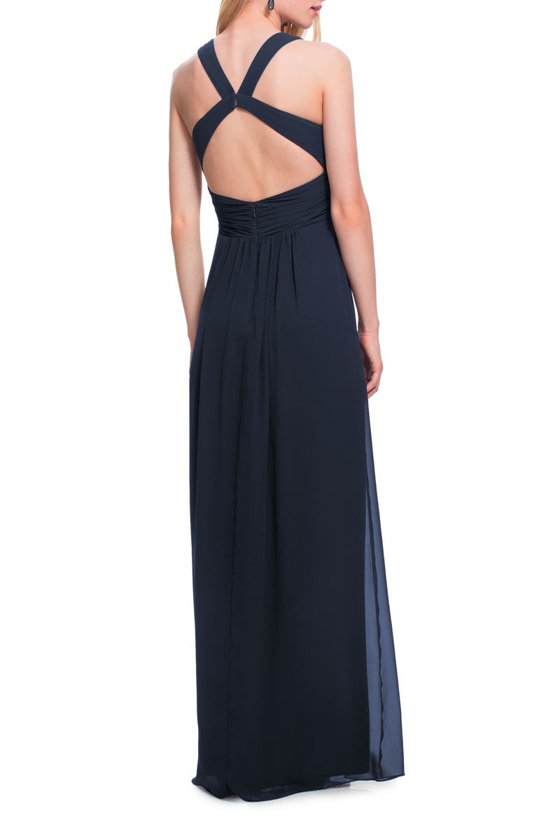 Back Cutout Chiffon A-Line Gown, Alternate, color, NAVY