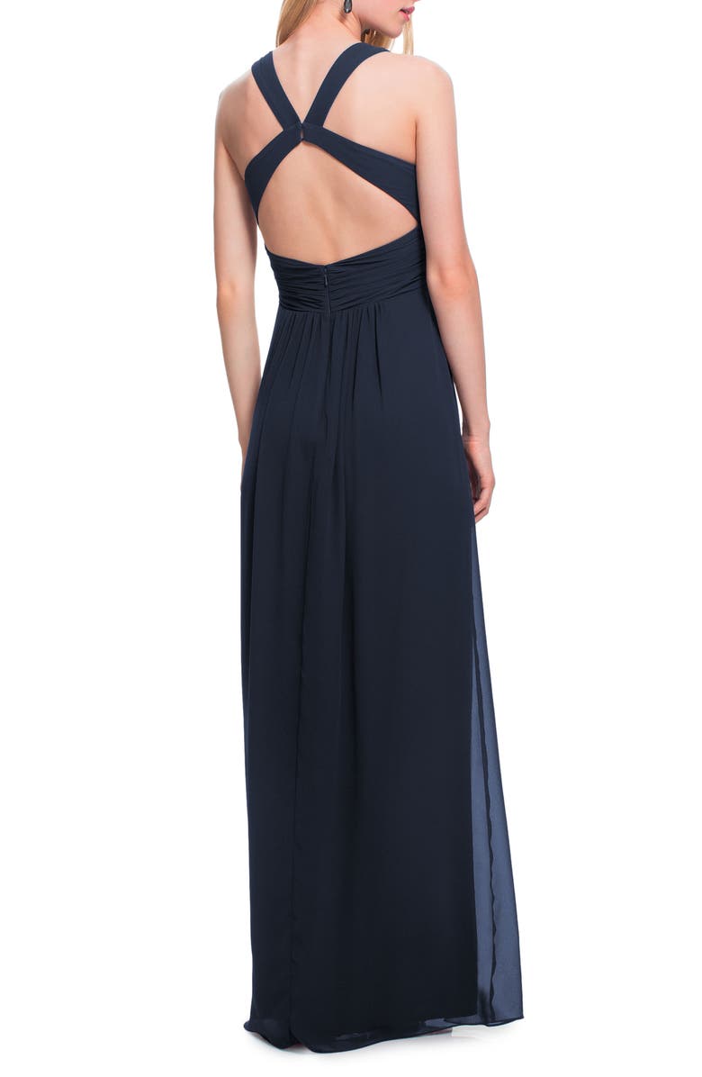 #Levkoff Back Cutout Chiffon A-Line Gown, Alternate, color,