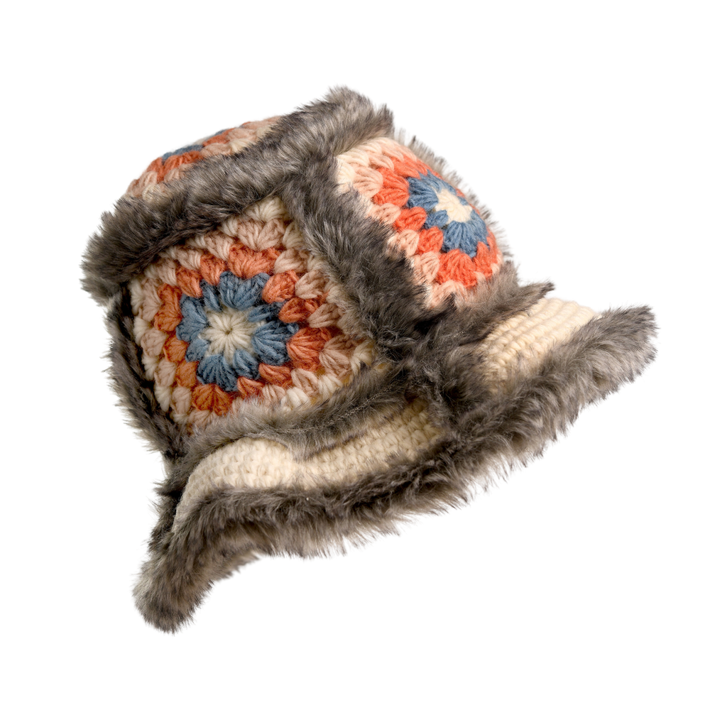 Nirvanna Designs Crochet Sun Hat With Fur Piping In White