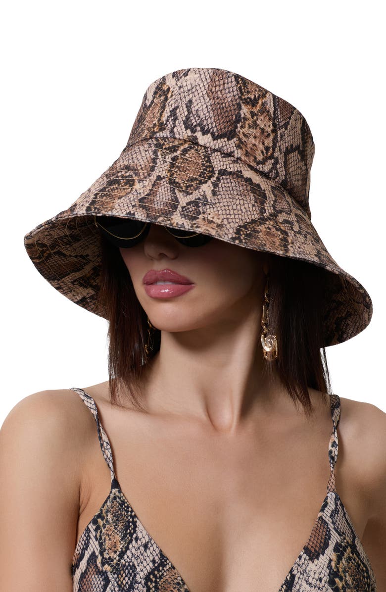 AFRM Snake Print Bucket Hat, Main, color, Sand Serpent