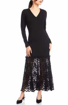 Lace Contrast Long Sleeve Maxi Dress