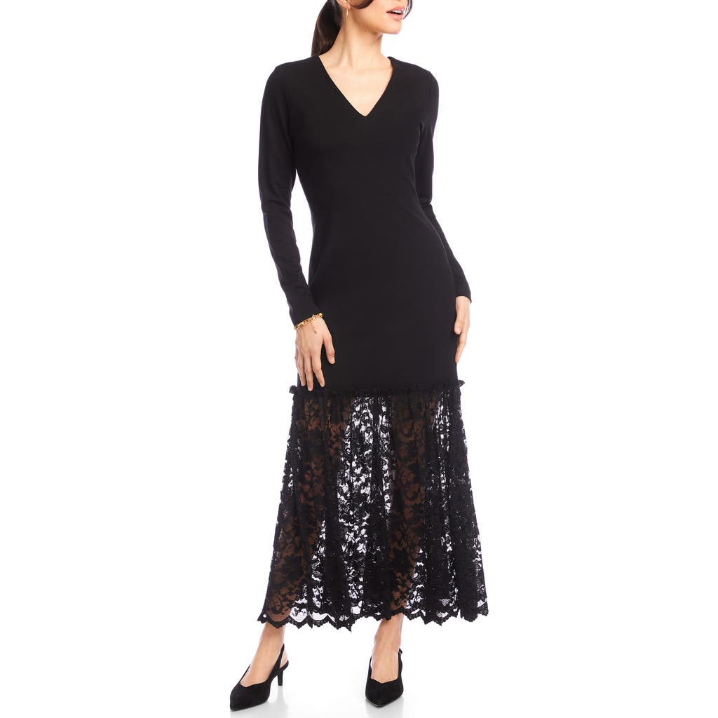 Karen Kane Lace Contrast Long Sleeve Maxi Dress In Black
