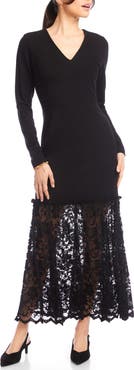 Karen Kane Lace Contrast Long Sleeve Maxi Dress