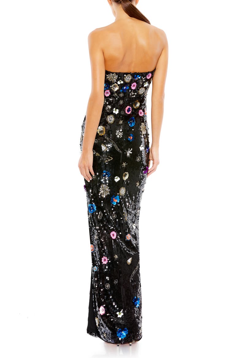 Floral Sequined Strapless Column Gown, Alternate, color, BLACK MULTI