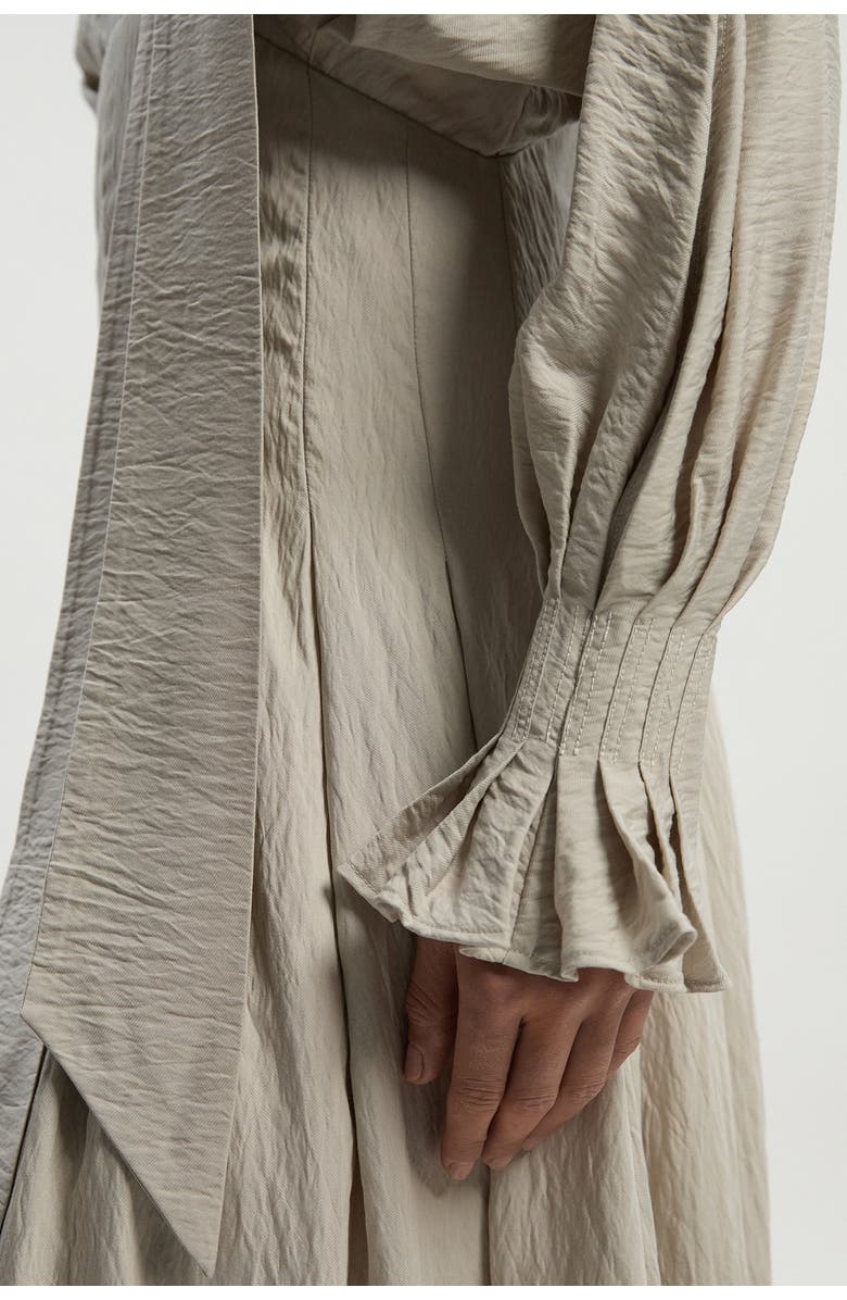 Karen Millen Pleated Neck Tie Detail Woven Maxi Dress, Alternate, color, Stone