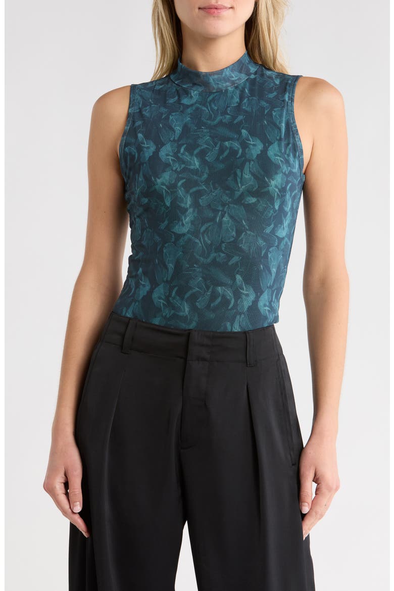 Aliyah Mock Neck Sleeveless Mesh Top, Main, color, TEAL MULTI