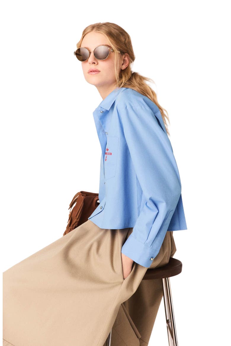 Pleated back embroidered shirt, Alternate, color, Blue
