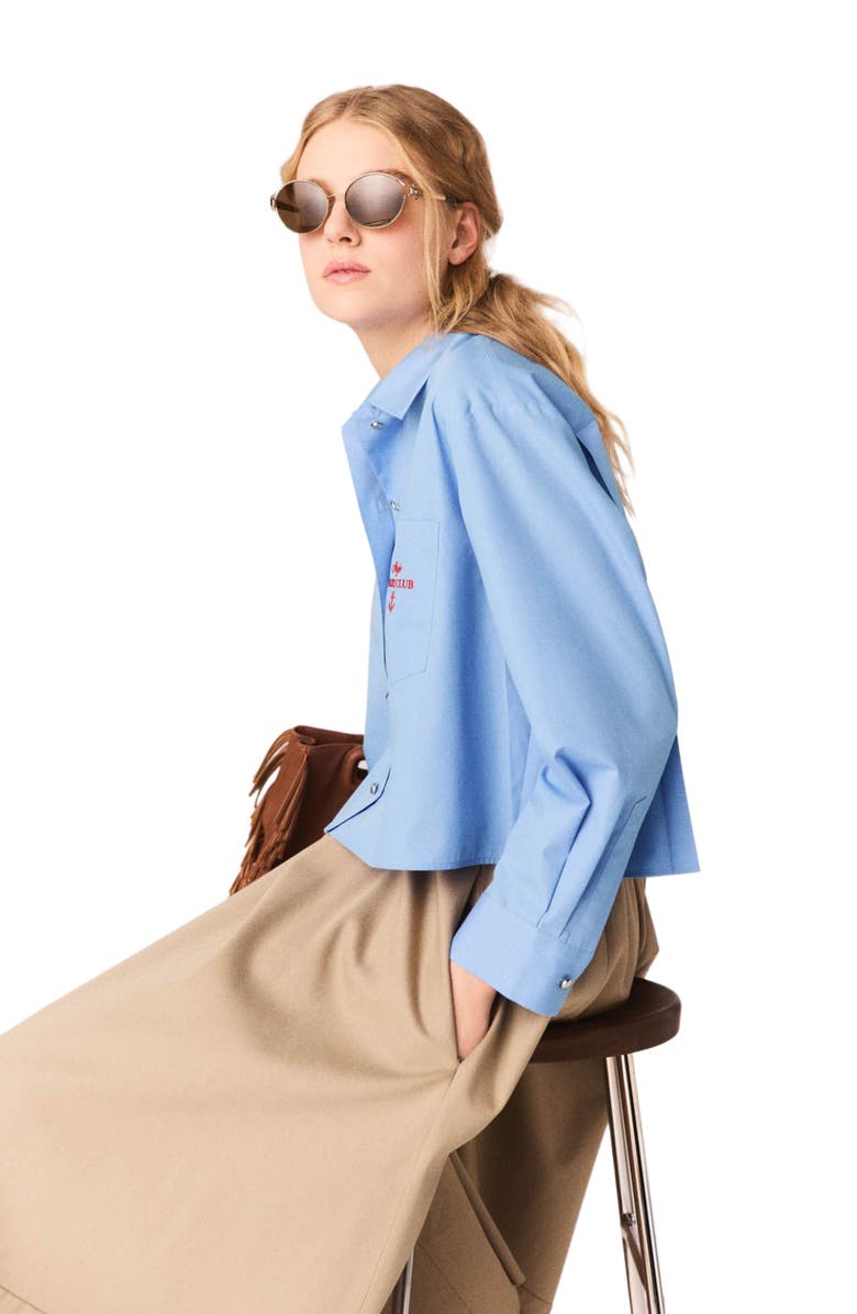 maje Pleated back embroidered shirt, Alternate, color, Blue