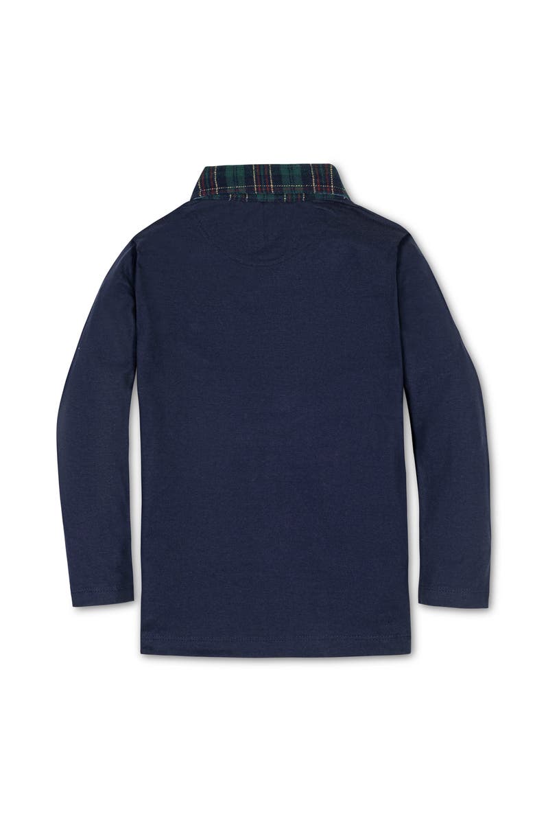 Hope & Henry Kids' Organic Long Sleeve Polo Shirt with Woven Collar, Alternate, color, Navy With Scottish Collar