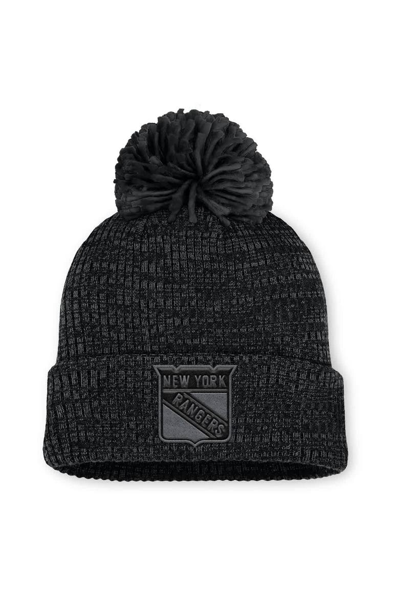 Women's Fanatics Black New York Rangers Authentic Pro Road Cuffed Knit Hat with Pom, Main, color, Black