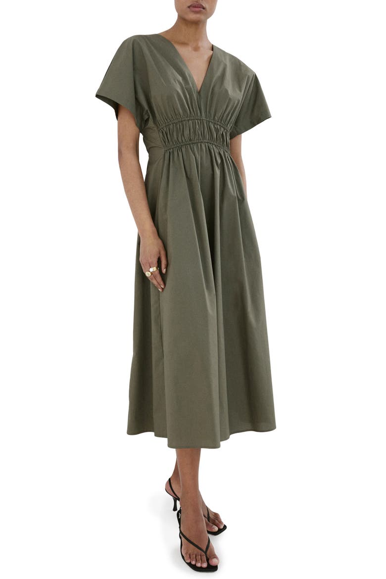 Smocked Poplin Midi Dress, Main, color, KHAKI GREEN