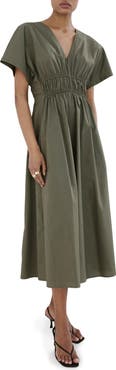 MANGO Smocked Poplin Midi Dress