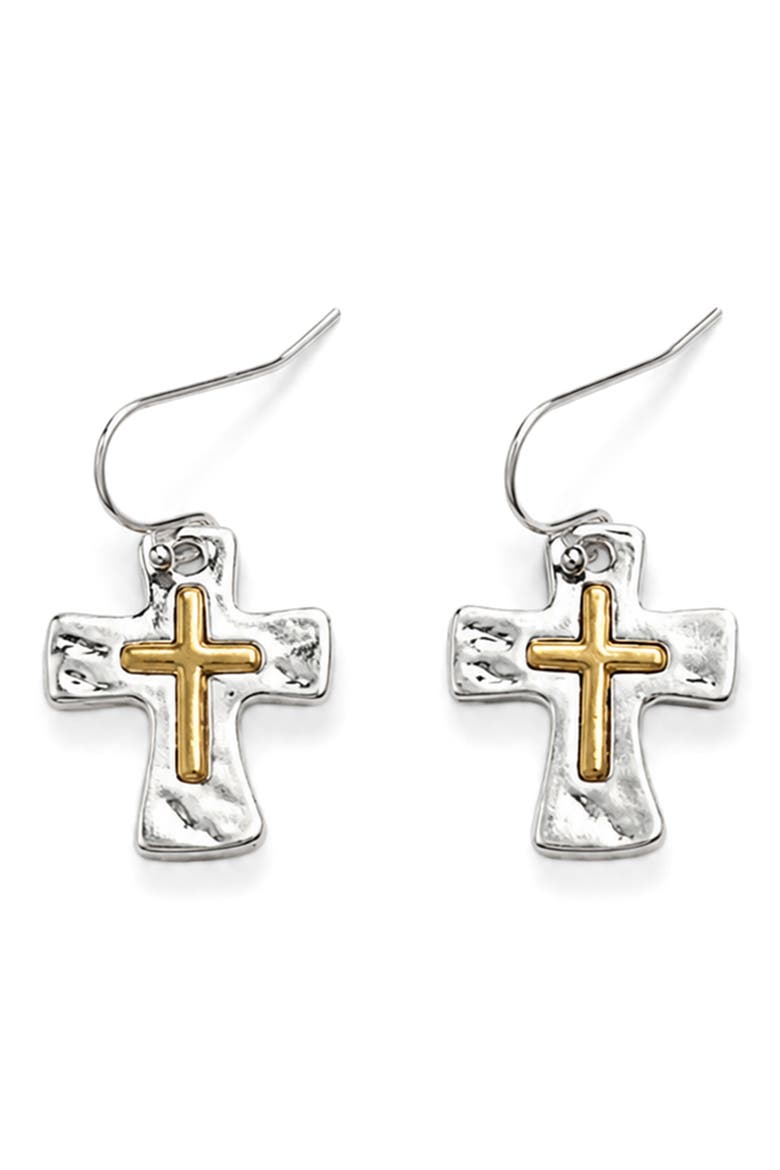 Grace Cross Drop Earrings, Main, color, SILVER