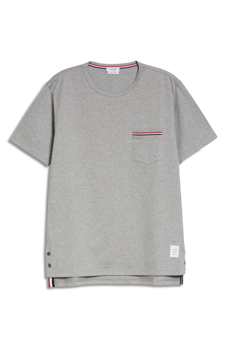 Thom Browne Stripe Trim Pocket T-Shirt, Alternate, color, Light Grey