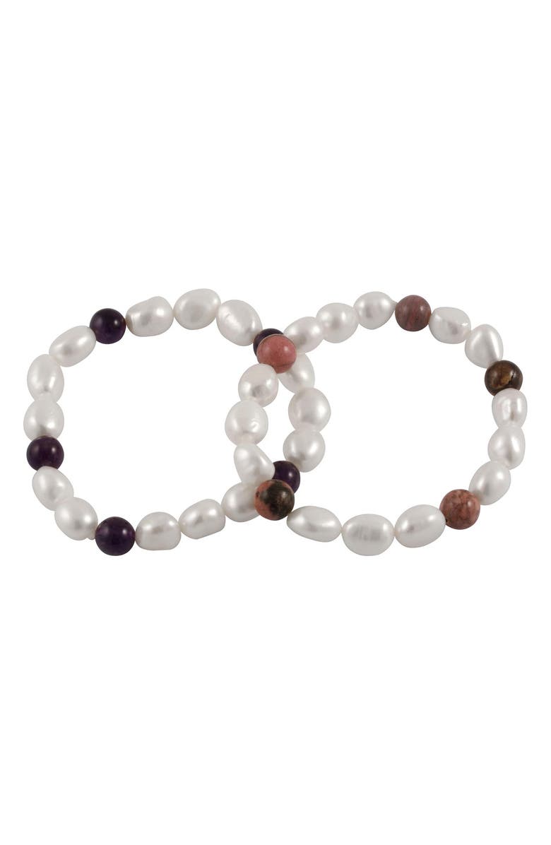 SPLENDID PEARLS Rhodium Plated Sterling Silver 8-9mm Cultured Freshwater Pearl Bracelet - Set of 2, Main, color,