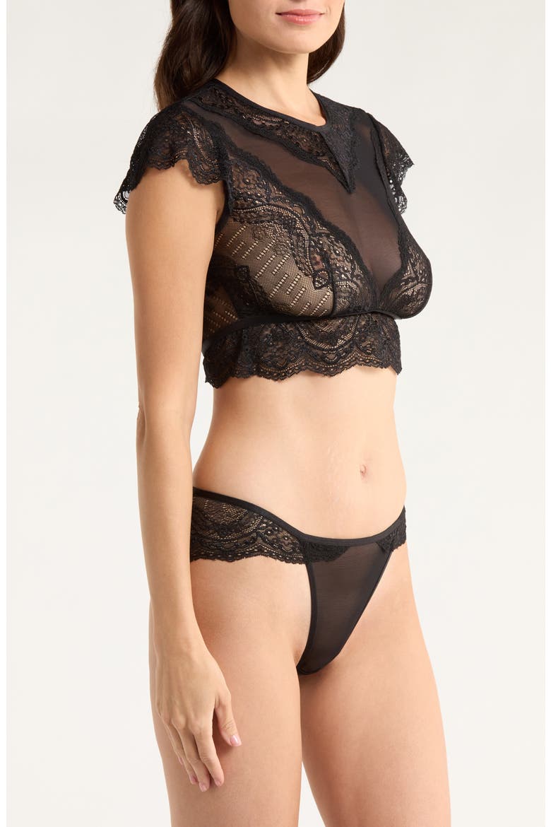 Greta Crop Lace & Mesh Top & Briefs Set, Alternate, color, BLACK