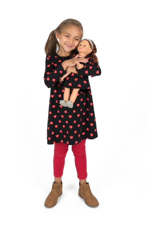 Girls Cotton Dress with Matching Doll Dress, Printed Design