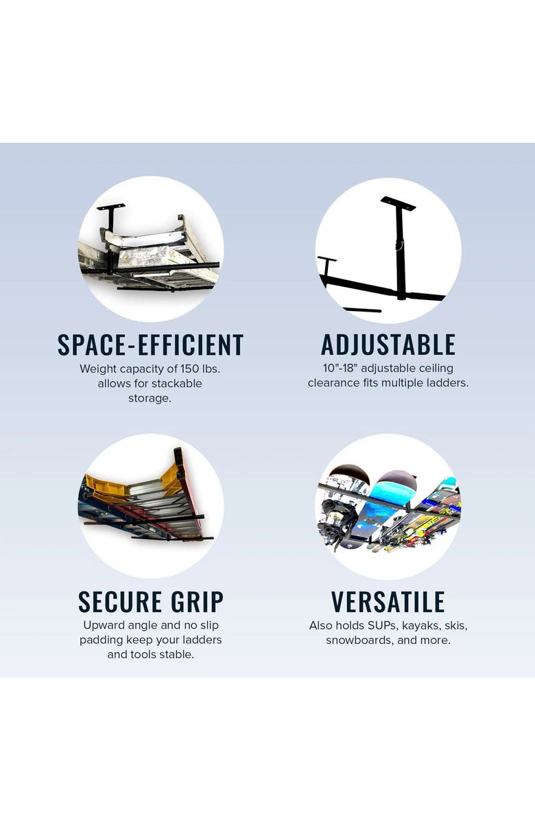 StoreYour Hi-Port 2 -Ladder Adjustable Ceiling Storage Rack -Double -Holds 150 lbs, Alternate, color, Black