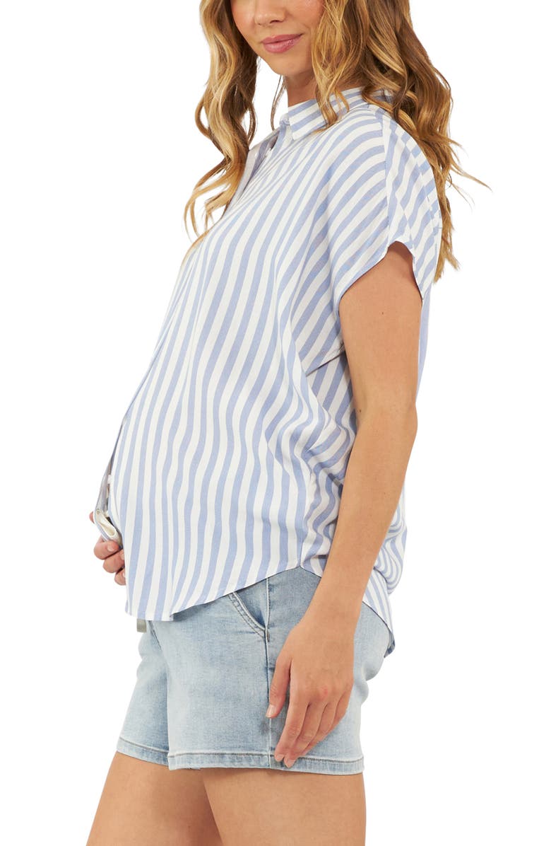 Ripe Maternity Quinn Relaxed Shirt Blue / White, Alternate, color, Blue / White