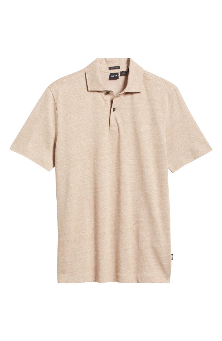 BOSS Press Slub Linen Blend Piqué Polo, Alternate, color, Medium Beige
