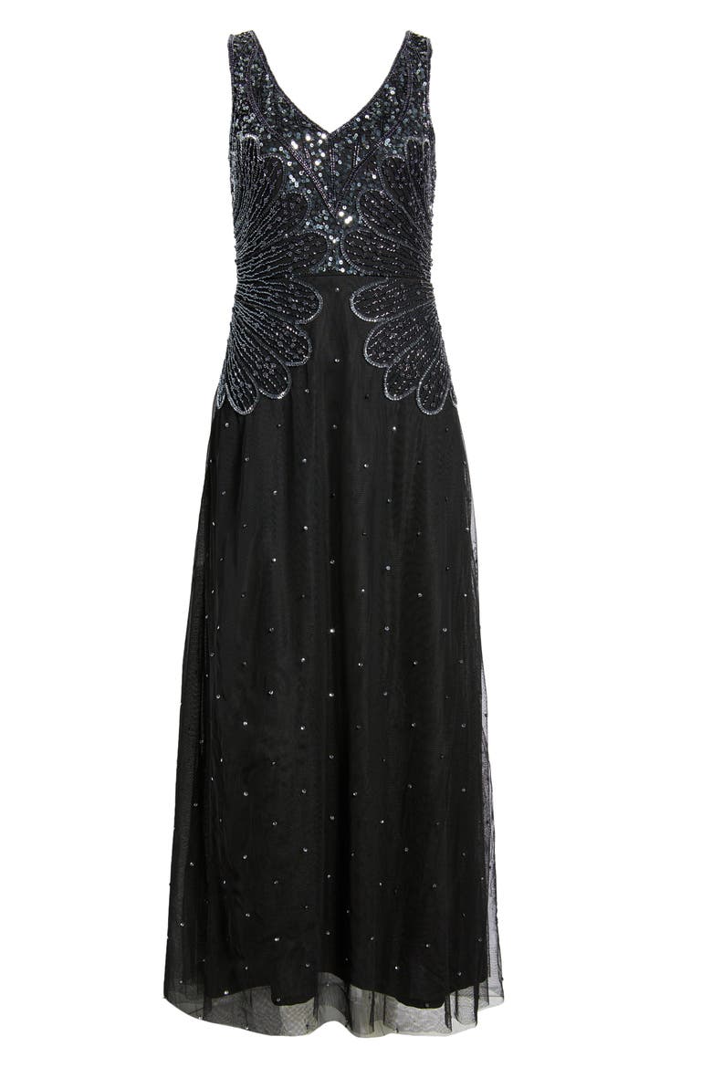Beaded Sleeveless Chiffon Dress, Alternate, color, BLACK