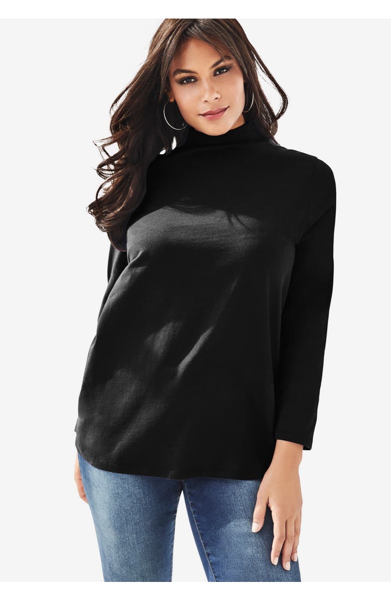 Roaman's Long Sleeve Mockneck Ultimate Tee, Alternate, color, Black