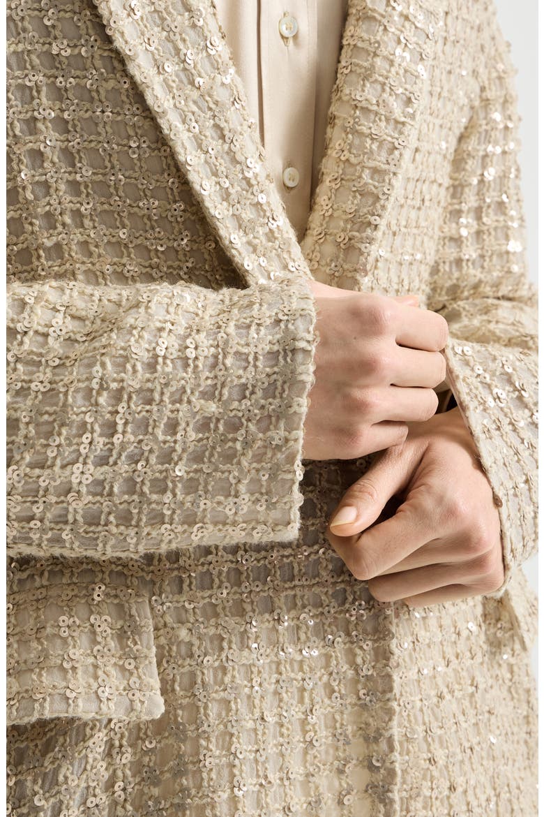 Blazer with dazzling net embroidery, Alternate, color, Cream