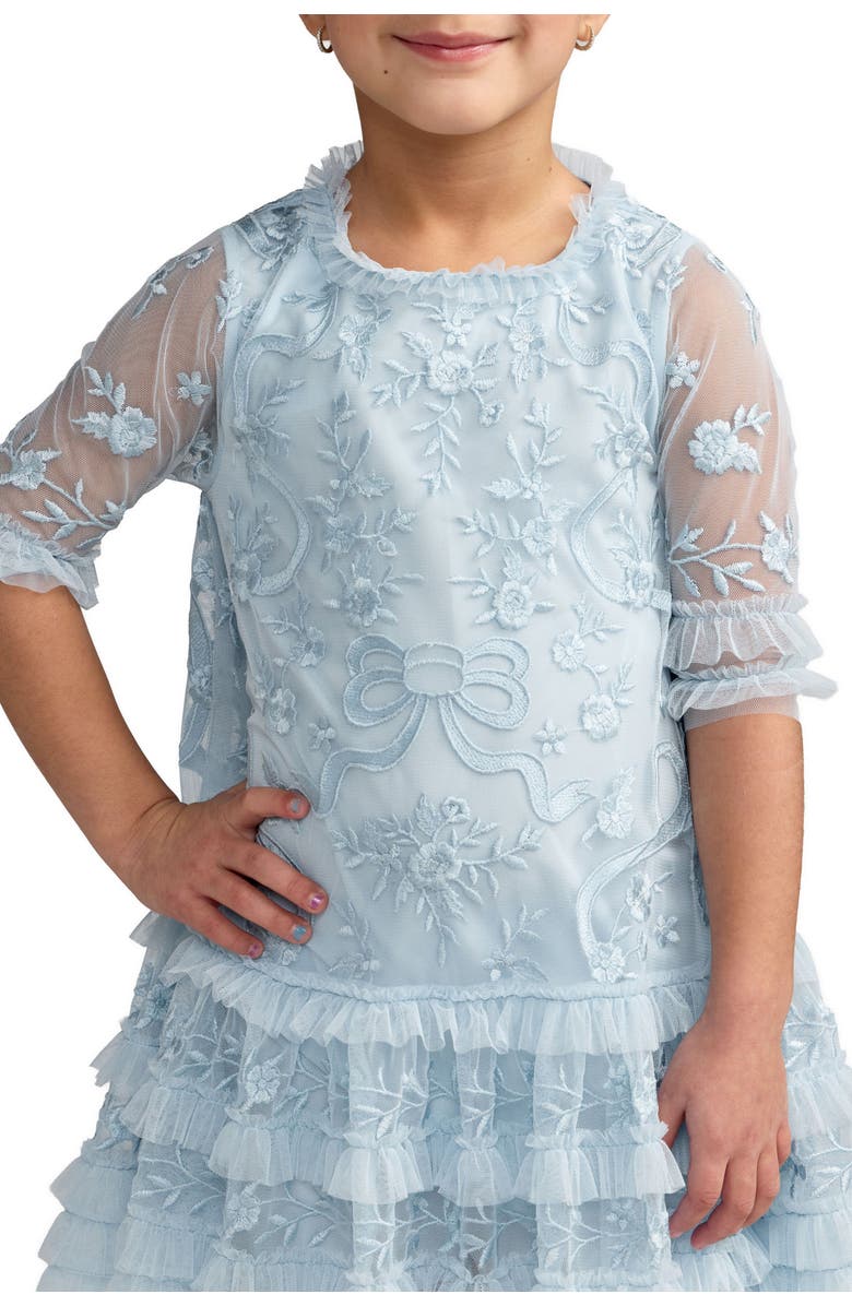 Mac Duggal Girls Micro Ruffle Embroidered Mini Dress, Alternate, color, Powder Blue