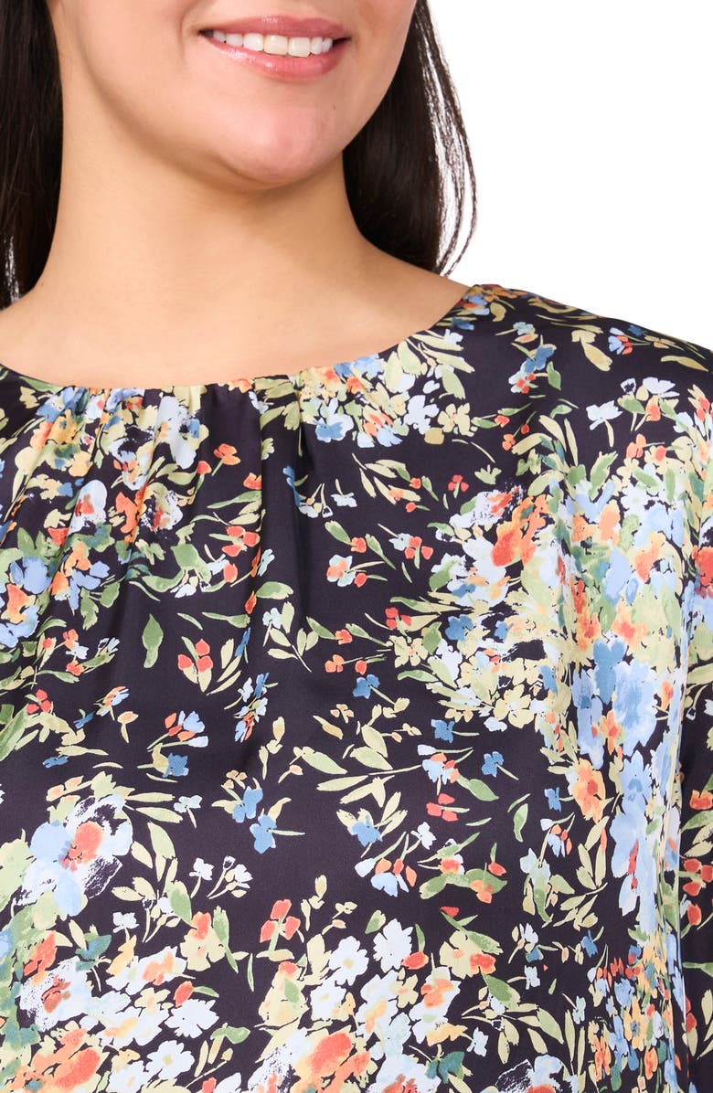 CeCe Floral Ruffle Cuff Charmeuse Top, Alternate, color, 