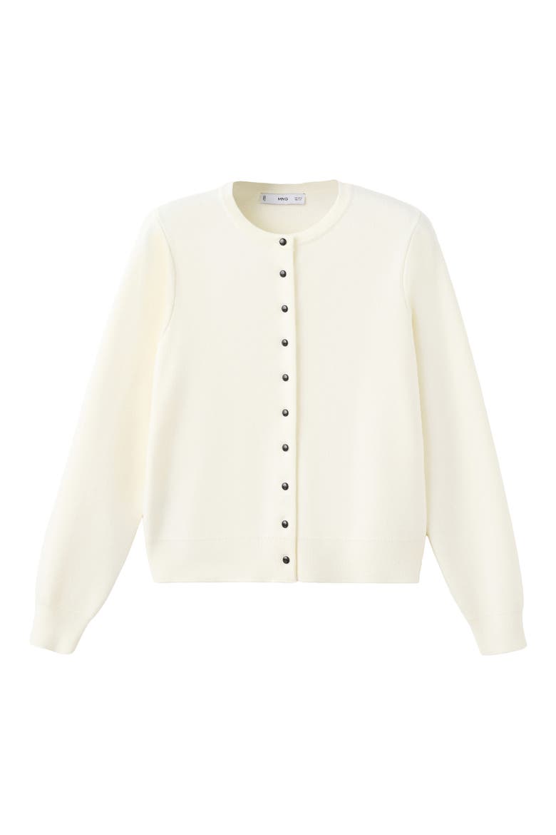 Contrast Button Crewneck Cardigan, Alternate, color, ECRU