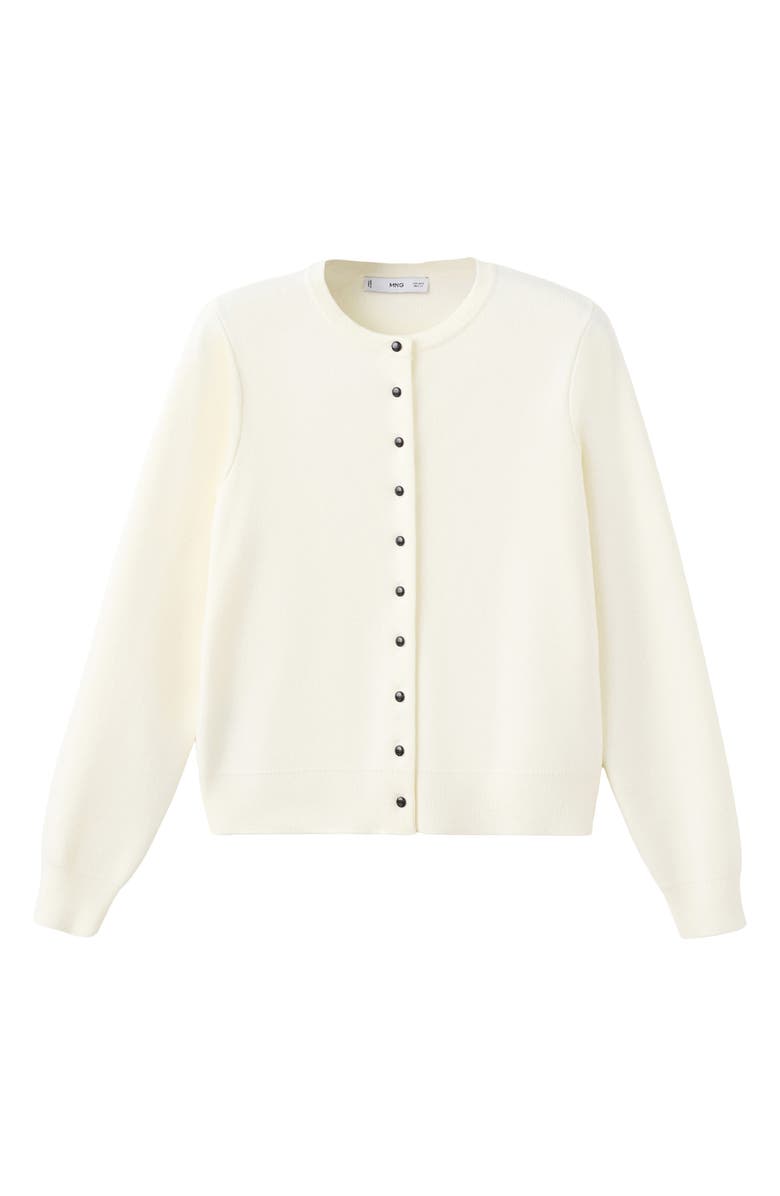 MANGO Contrast Button Crewneck Cardigan, Alternate, color, Ecru