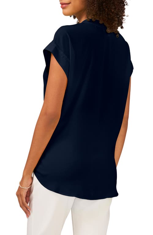 Chaus Split Neck Georgette Blouse In Blue