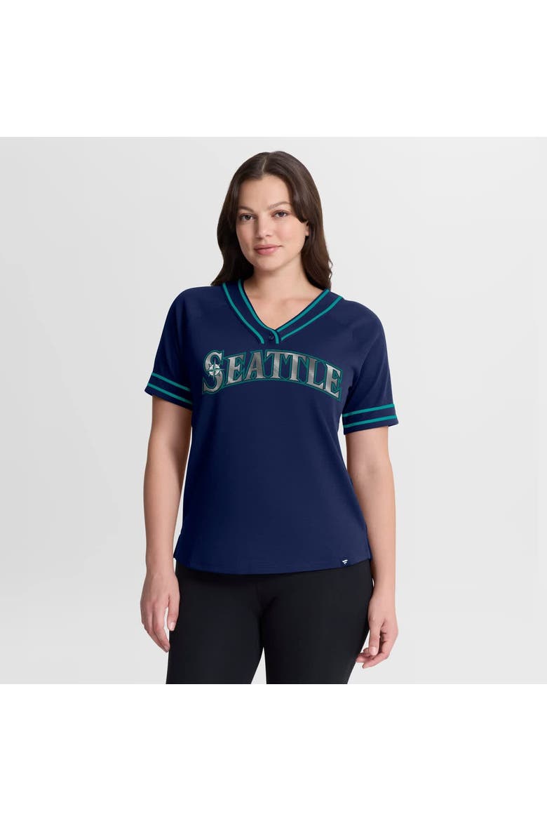 Women's Fanatics Navy Seattle Mariners Diva Race Ahead Raglan V-Neck T-Shirt, Main, color, Navy