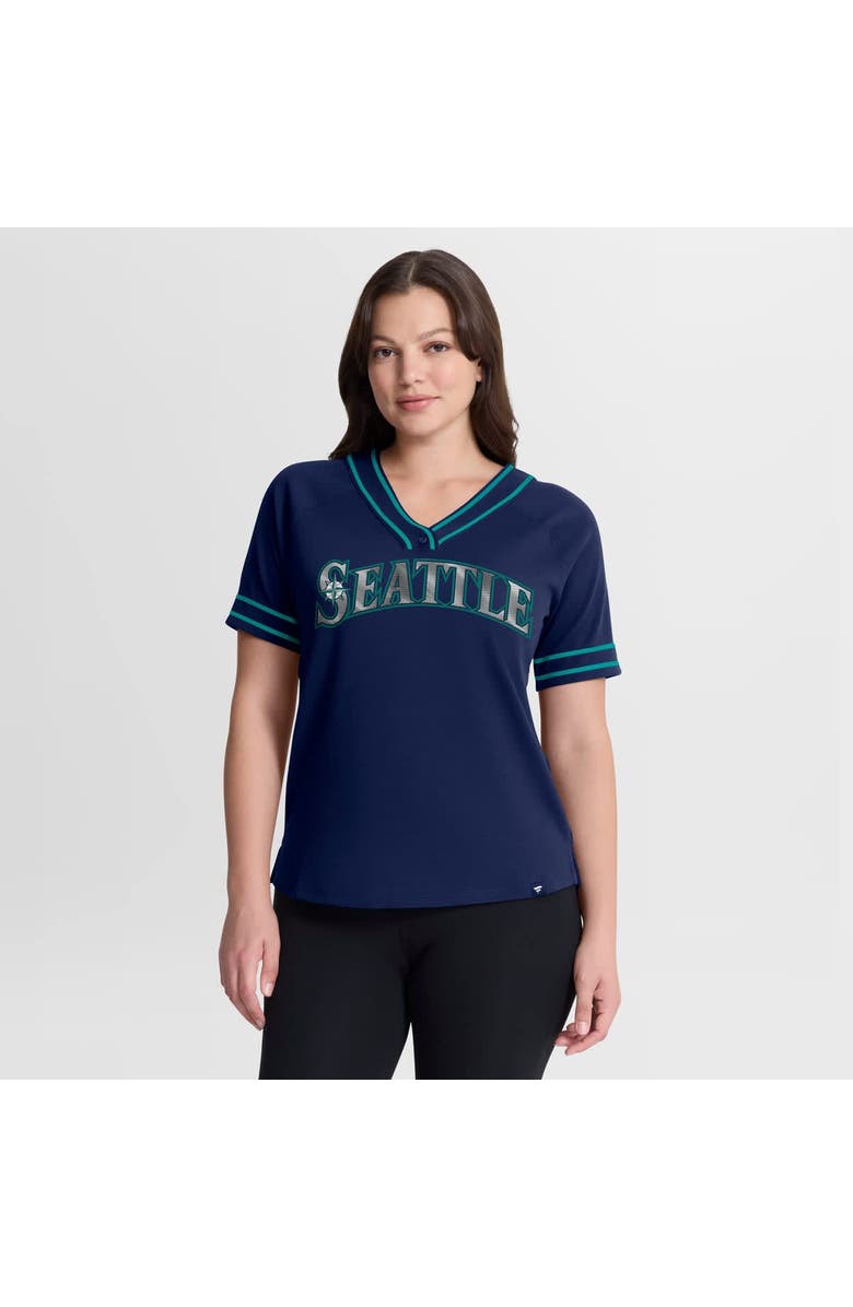 FANATICS Women's Fanatics Navy Seattle Mariners Diva Race Ahead Raglan V-Neck T-Shirt, Main, color, Navy