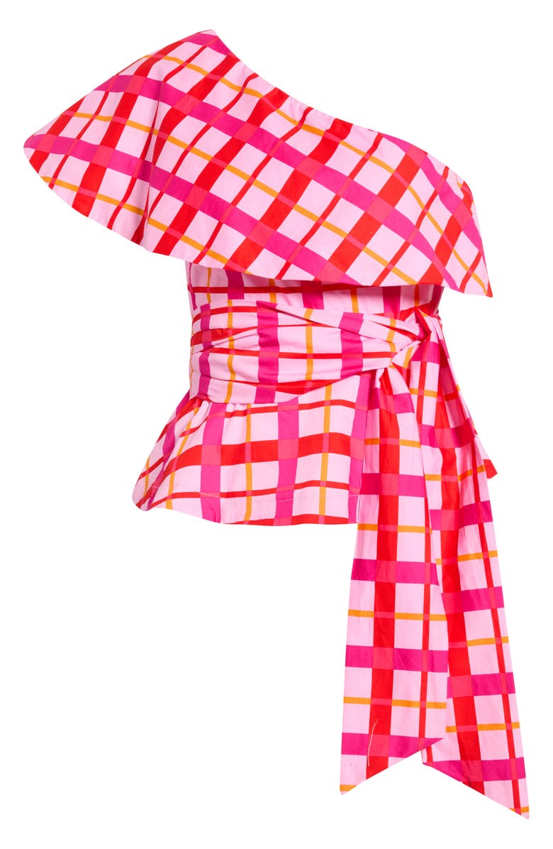 SUGARLIPS Darvy Plaid One-Shoulder Cotton Top, Main, color,