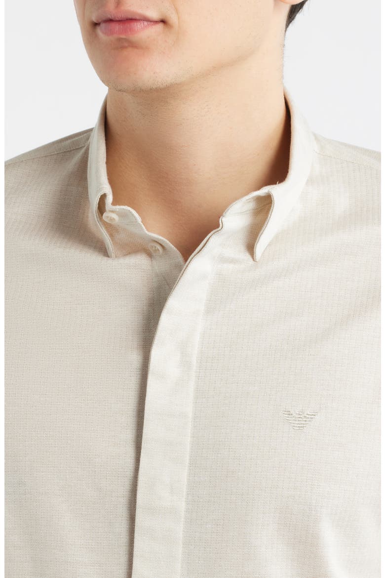 Textured Stripe Short Sleeve Knit Cotton Button-Up Shirt, Alternate, color, TAN