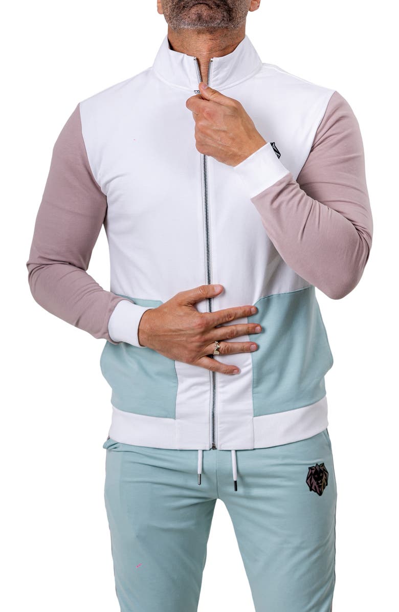 Maceoo Zipper Refined90 Grey Colorblock Knit Track Jacket, Alternate, color, White