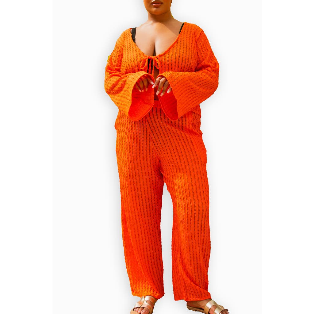 Fashion-szn Curve Curve Crochet Tie Front Flare Sleeve Top In Orange
