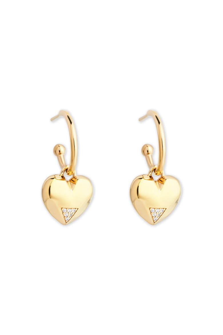 Art Deco Hearts Hoop Earrings, Main, color, Gold Vermeil
