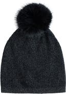 Sofia Cashmere Lurex® Rib Cashmere Beanie with Faux Fur Pom