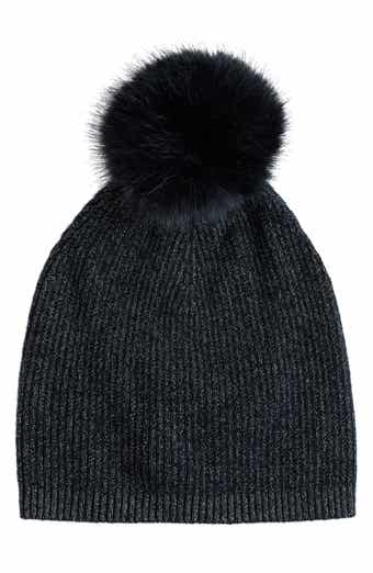 Lurex® Rib Cashmere Beanie with Faux Fur Pom