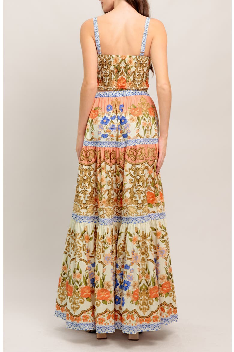 Floral Cotton Crop Top & Maxi Skirt Set, Alternate, color, CREAM MULTI