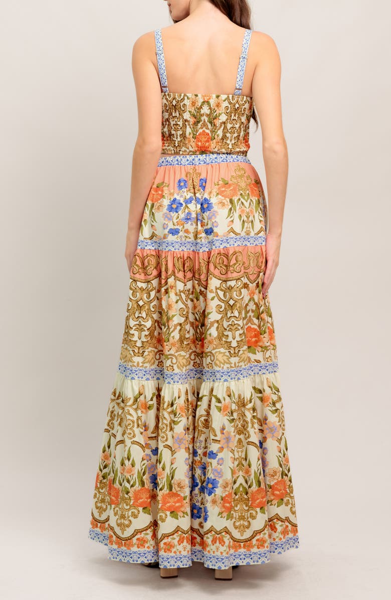FLYING TOMATO Floral Cotton Crop Top & Maxi Skirt Set, Alternate, color, Cream Multi