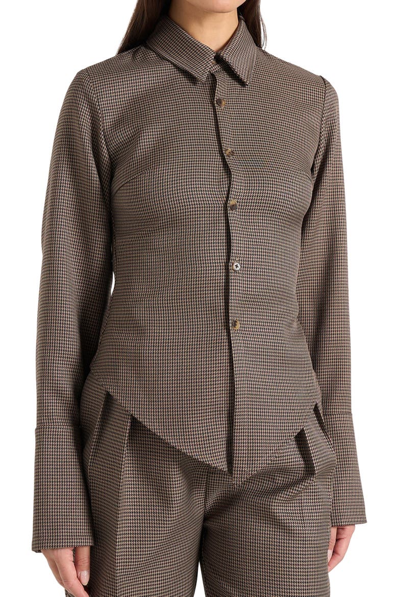 Sonia Houndstooth Cinch Shirt, Alternate, color, Brown