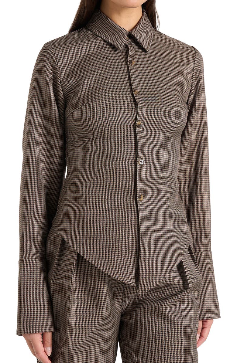 Manière De Voir Sonia Houndstooth Cinch Shirt, Alternate, color, Brown