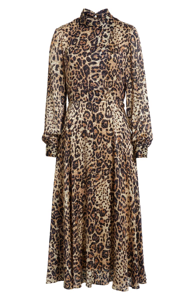 MOON RIVER Ruffle Sleeveless Midi Dress, Alternate, color, Tan Multi