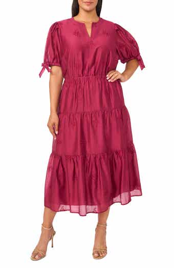 Balloon Sleeve Split Neck A-Line Maxi Dress