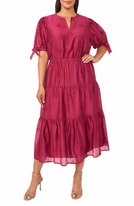 Balloon Sleeve Split Neck A-Line Maxi Dress